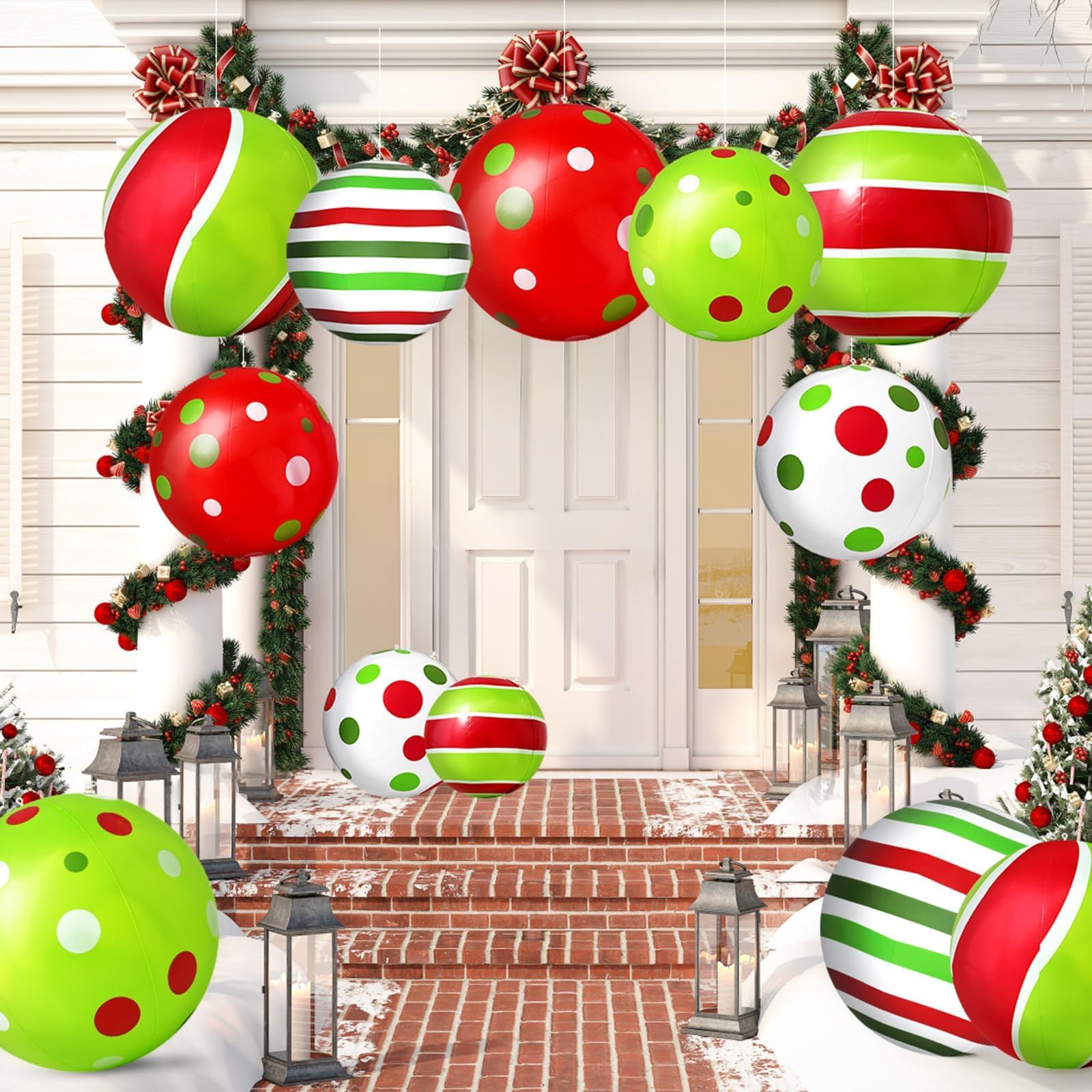 Photo 1 of Christmas Decorations Outdoor, 12pcs Big and Small mas Colorful Oversized Christmas Inflatables Decor, PVC Hanging Blow Up Balls Xmas Outside Ornaments for Porch Home Door Tree Patio Indoor