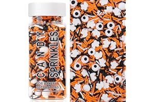 MISS DOOZY Halloween Sprinkles, Edible Candy Eyes Ghost Mix Halloween Cake Decorations, 4.6oz Black White Orange Jimmies Sprinkles for Cake Decorating
