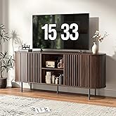 BVIUNTWO 65 Inch TV Stand for TVs Up to 75", Mid Century Modern Entertainment Center TV Console with Adjustable Shelves, Curv