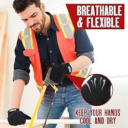HANDLANDY Mens Work Gloves for Outside, Flexible