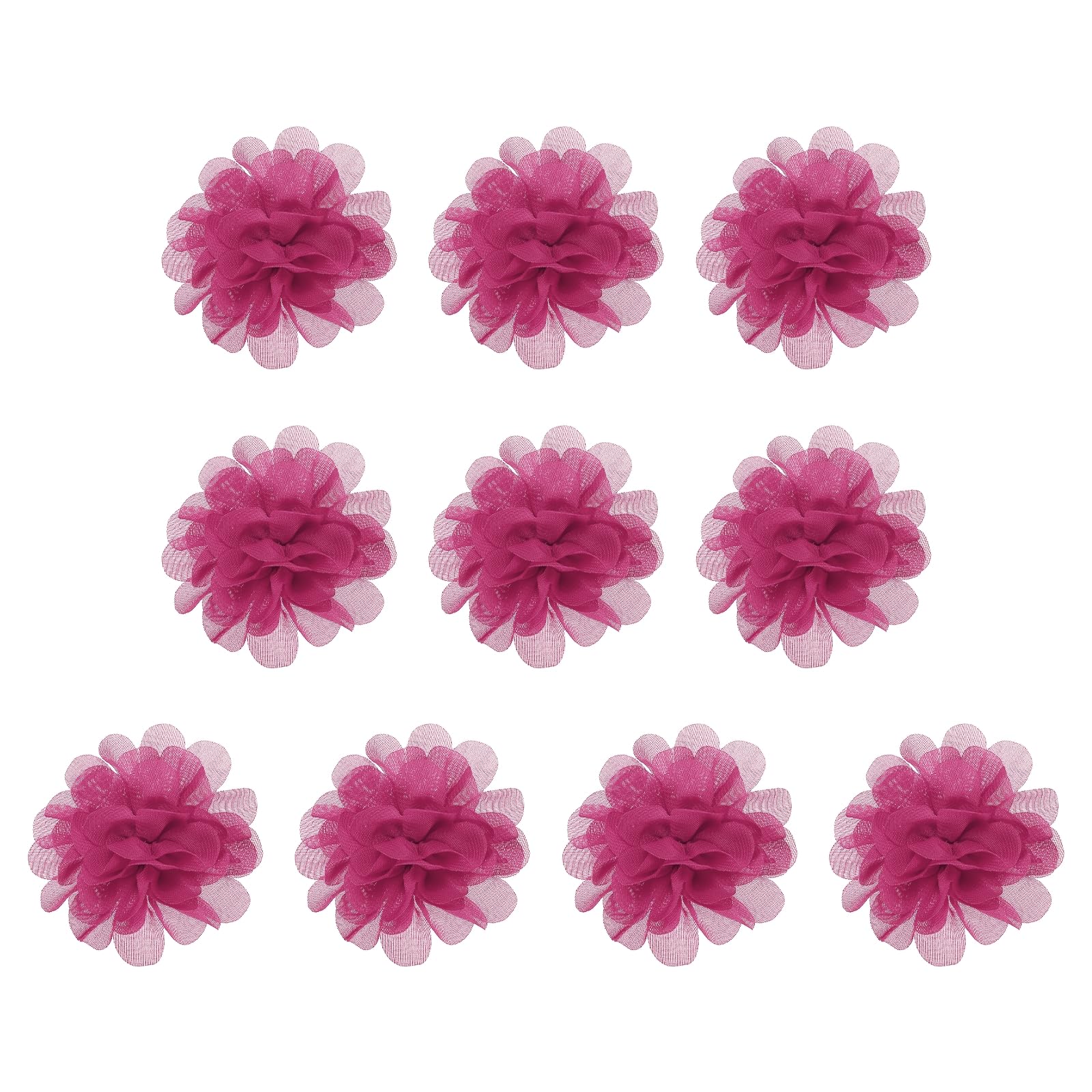 PATIKIL 2.8" Chiffon Flowers, 10 Pcs Mesh Fabric Flowers Sewing Fabric Appliques Headband Embellishments for DIY Craft Wedding Decor, Rose Red