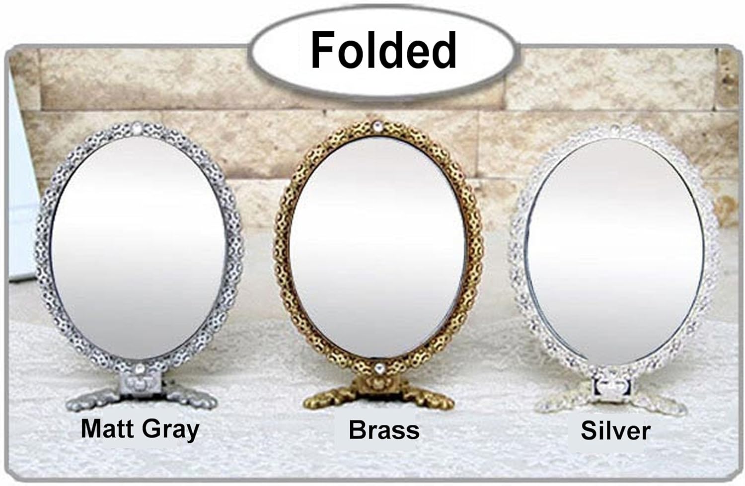 Butterfly Designed Double Sided Magnification Hand Held Makeup Metal Mirror Folding Handle Stand Travel Mirror (Large, Silver): Home & Kitchen