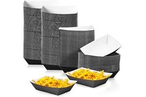 Yetene 300 Pcs Paper Food Boats Nacho Trays Disposable Boats Fast Food Serving Hot Dog Holder Paper Basket for Football Birthday Party Supplies Picnics Carnivals(2 lb,Black, White)