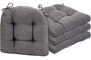 MOIRIG 4 Pack Chair Cushions for Dining Chairs, Chair Cushion, Pads and Mat with Ties for Indoor Kitchen Seat ans Desk (4 Pack, 17" x 16", Dark Grey)