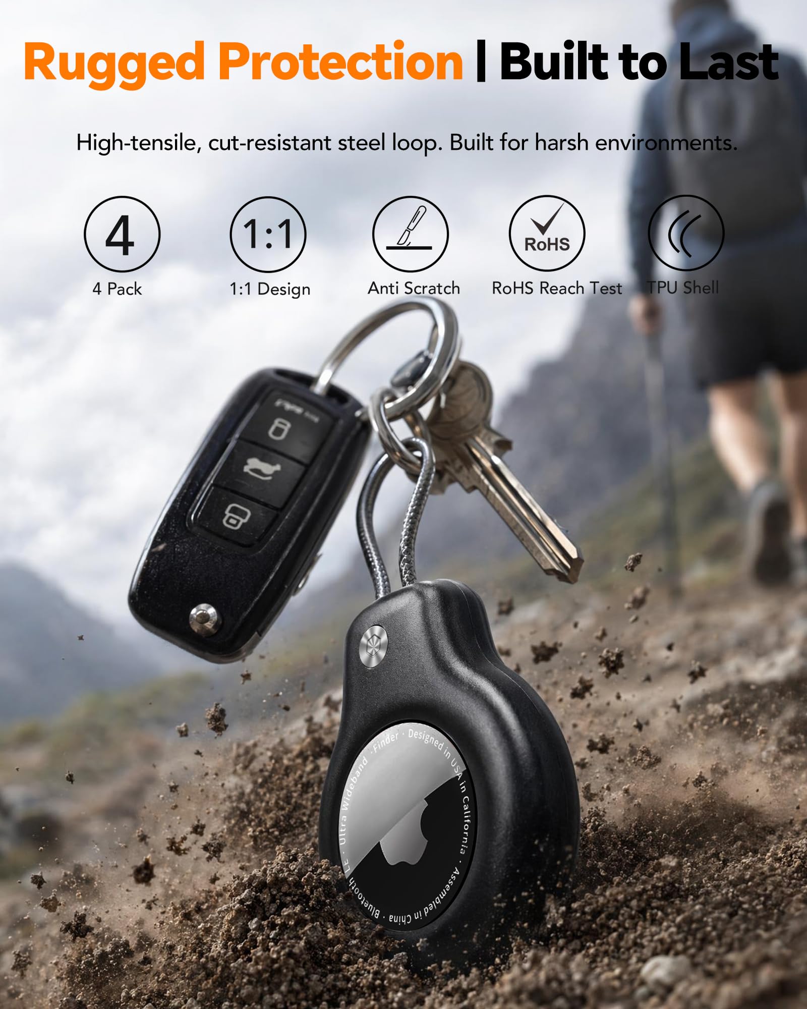 SPGUARD 4 Stück für AirTag Schlüsselanhänger für Apple AirTag 2&1 Gen 3