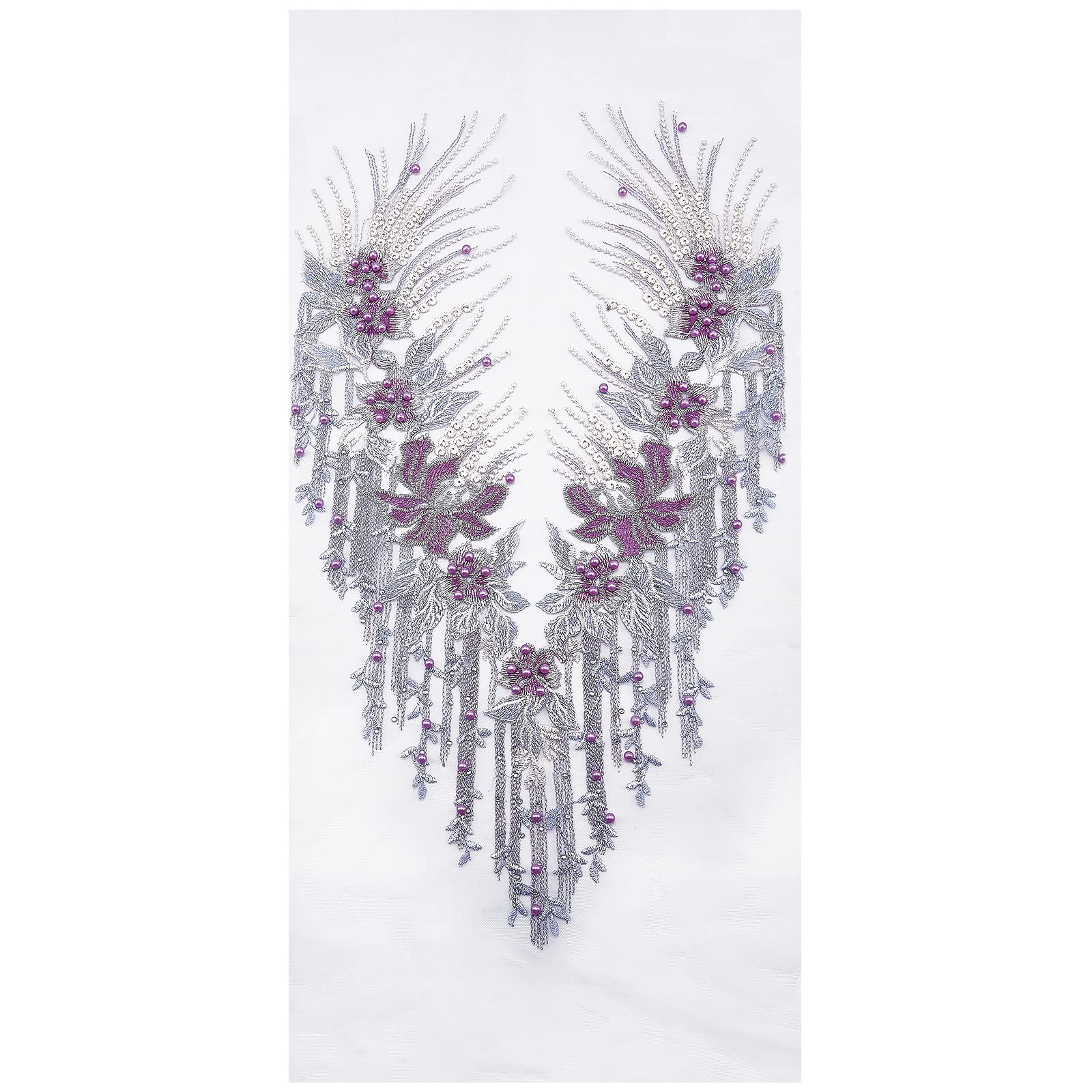 GORGECRAFT Handmade 3D lace Beaded Pearl Applique Rhinestone Lace Appliques Embellishments Sewing Tool for Diy Neckline Bodice Wedding Bridal Prom Dress (