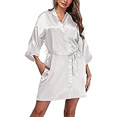 Women's Satin Kimono Robes Short Silky Bathrobe Solid Color/Floral Bridal Wedding Party