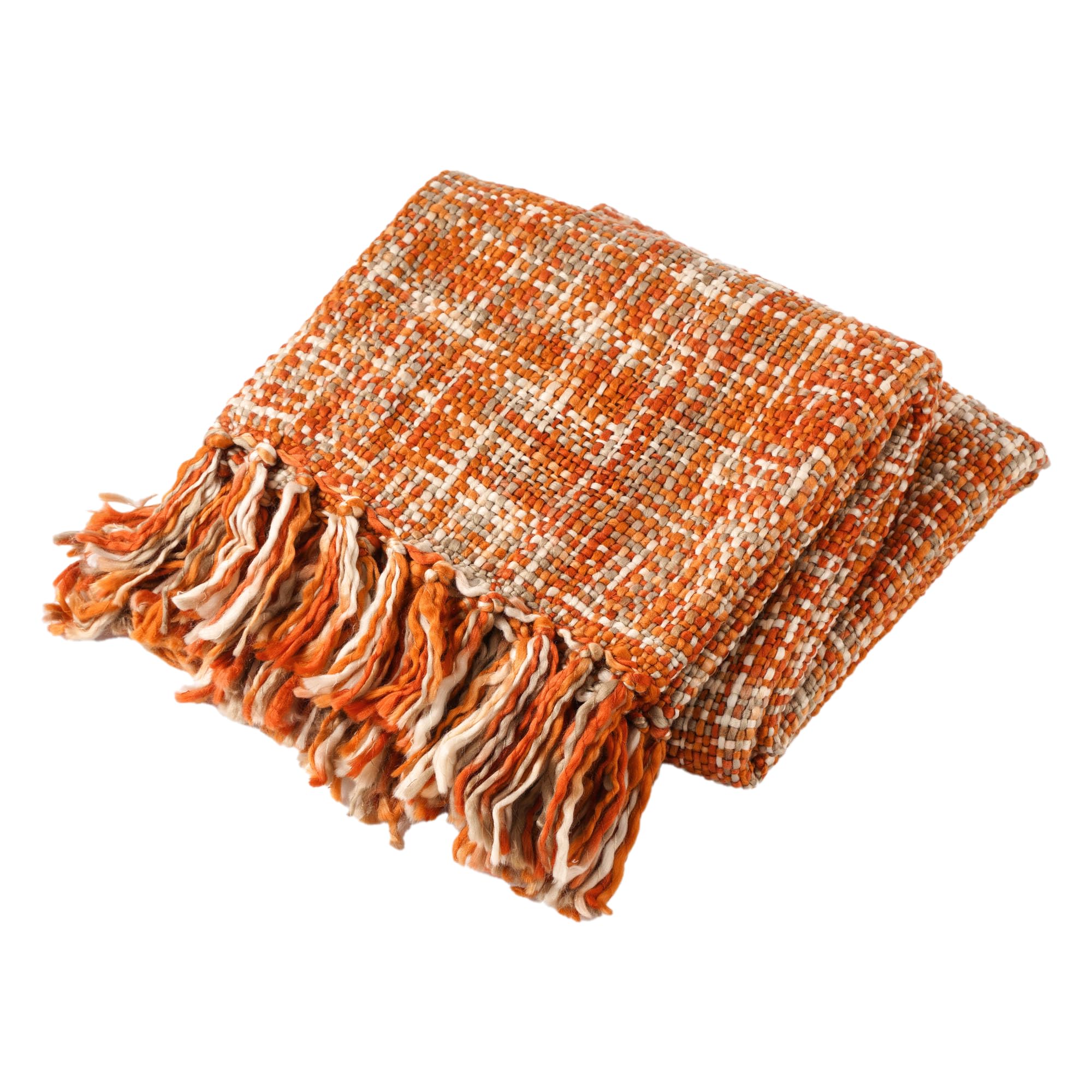 BATTILO HOME Burnt Orange Throw Bohemian Knitted Blanket with Fringe, Couch Cover Nap Throws for Sofas Armchairs Couch Bed, Soft Warm Cozy for Spring Summer Fall Decor Halloween 127x152cm โ image 1