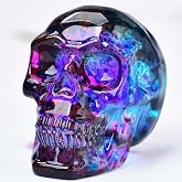 Crystal Skull Head Statue K9 Glass Skull Figurine Collectible Home Decor | Iridescent K9 Crystal Glass Skull Statue Gothic Room Decor Halloween Decoration Witchy Altar Ornament Skull Lover Gifts 2.8