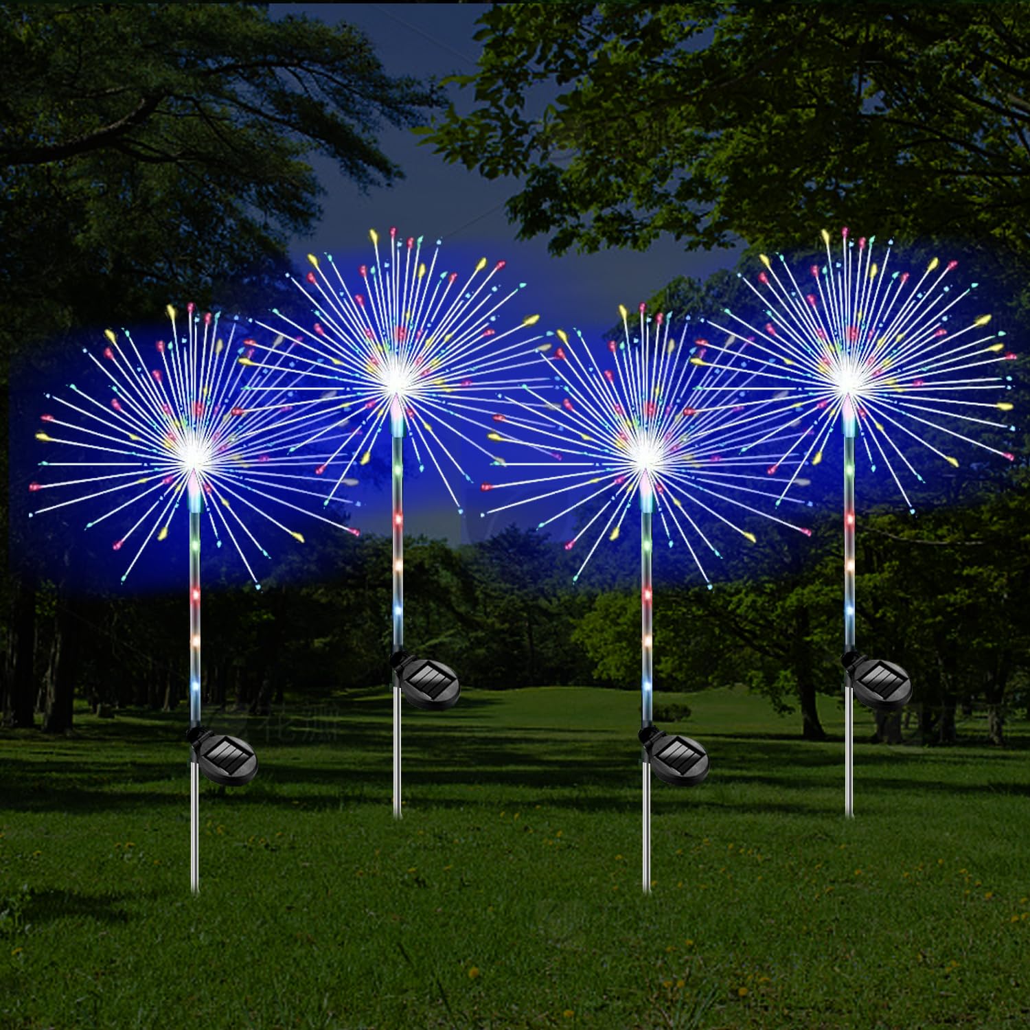 YZYOE 4 Pack LED Outdoor Solar Ground Inserted Colorful Fireworks Lights, Gradient Garden Decorative Waterproof Courtyard Atmosphere Light, 2 Modes DIY Path