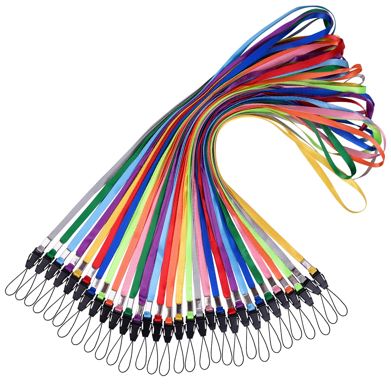 wisdompro 30 Pack 17-inch Long Colourful Quick Release Neck Lanyards Straps Bulk for USB Flash Drives/Keys Keychains/ID Name Tag Badge Holders - Assorted Colours