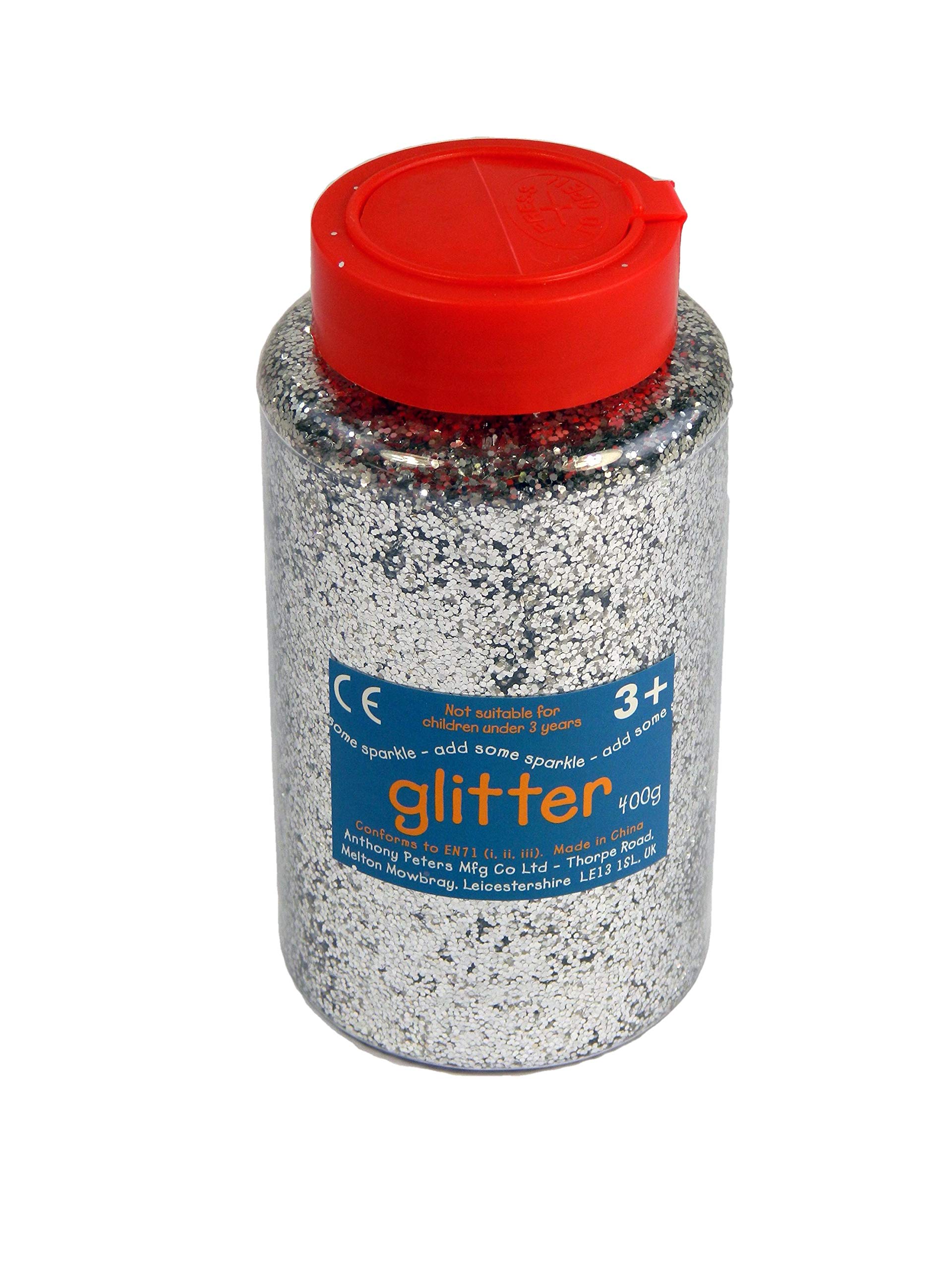 Glitter | 400 Gram tub | Shaker lid for Easy Pouring | Arts and Crafts | Glitter Art | Silver