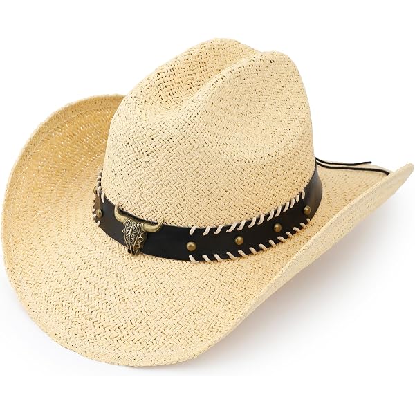 7641 3 Pack Straw Cowboy Hats For Women Men Western Style Adjustable Band Wide Amazon.com: Cutecrop 3 Pack Straw Cowboy Hats for Women Men  main image 2