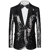 Men's Sequin Blazer One Button Tuxedo Suit Jacket Party Festival Wedding Prom