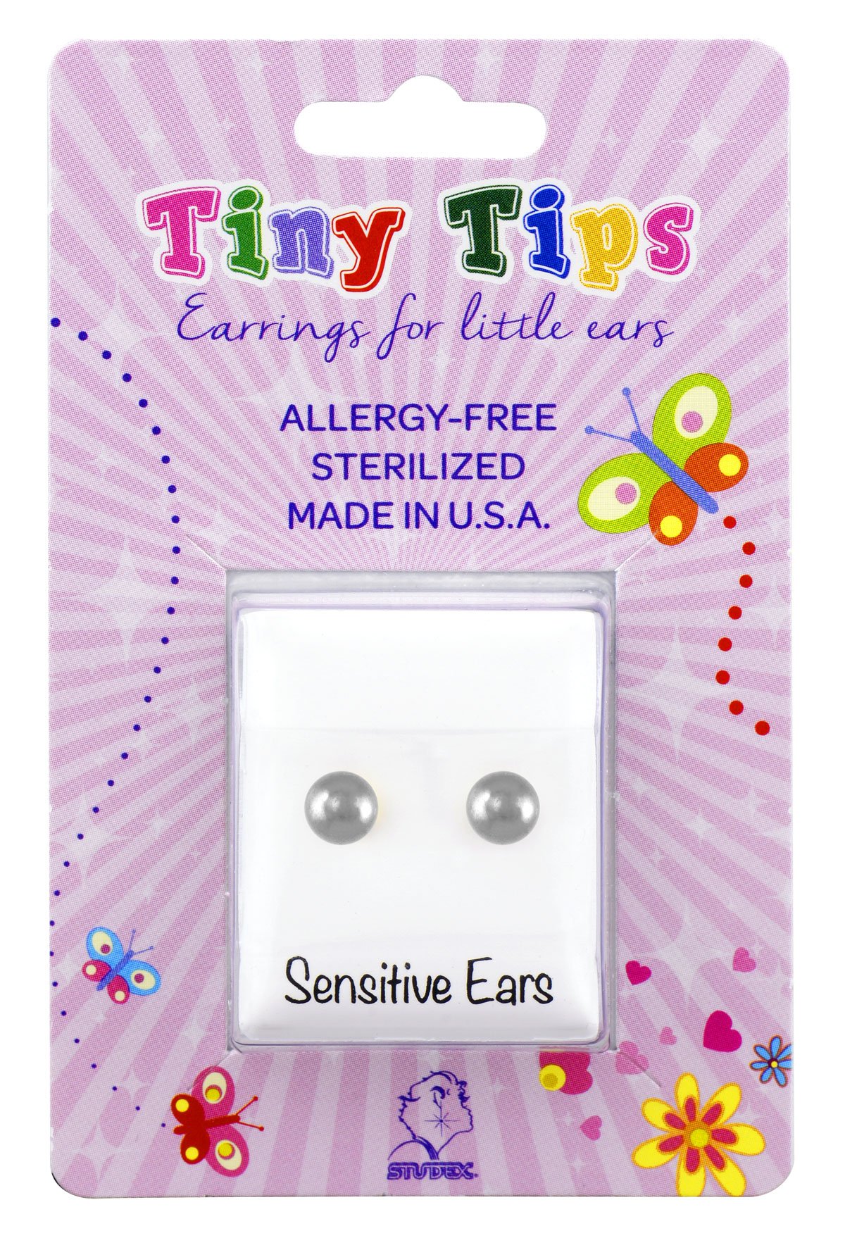 Studex Tiny Tips Kids Earrings 3mm | Ball Studs | Hypoallergenic and Nickel Free Jewelry for Sensitive Ears | Birthday Gift for Little Girls, Stainless Steel, Cubic Zirconia, Stainless Steel, Cubic