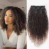Curly Clip in Hair Extensions, Urbeauty Pink Mango 6 PCS 100% Pure Protein Silk Curly Hair Extensions Clip Ins for Black Women Kinky Hair Soft Natural Durable Light Long Lifespan