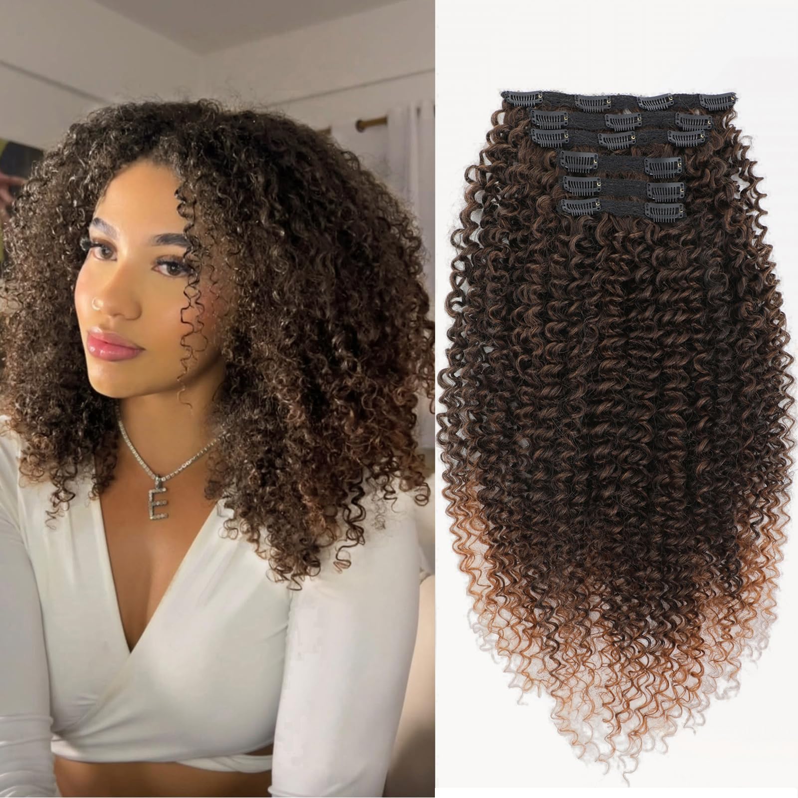 Photo 1 of Curly Clip in Hair Extensions, Urbeauty Pink Mango 6 PCS 100% Pure Protein Silk Curly Hair Extensions Clip Ins for Black Women Kinky Hair Soft Natural Durable Light Long Lifespan