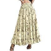 NiPaMi Women's Tiered Ruffle Boho Long Skirt Fall Chiffon Pleated Flowy Flared Maxi Skirt