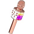 OVELLIC Karaoke Microphone for Kids, Wireless Bluetooth Karaoke Microphone with LED Lights, Portable Handheld Mic Speaker Mac