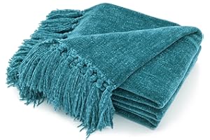 RECYCO Throw Blanket Soft Cozy Chenille Throw Blanket with Fringe Tassel for Couch Sofa Chair Bed Living Room (Teal, 50'' x 60'')