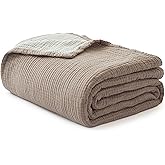 Simple&Opulence 100% Cotton Muslin Blanket, Lightweight Breathable 4 Layering Soft Cotton Throw Blanket,Gauze Blanket for Bed Couch Camping All-Season Use (Coffee, 50"x60")