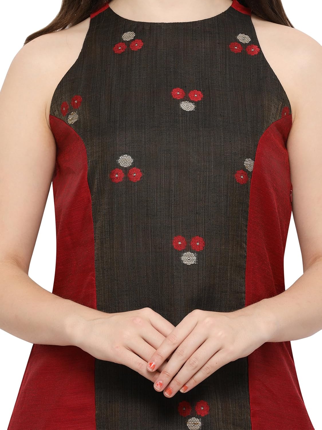 inddus brown woven stylised salwar suit with dupatta (fully stitched)