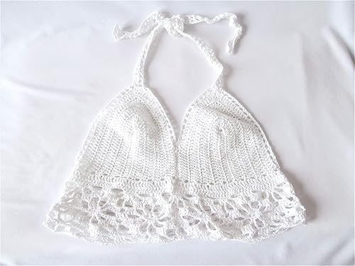 Crop Top Haut Court Bustier Bain De Soleil Femme Tendance Mode Plein Ete Coton Blanc Fait Main Au Crochet Amazon Fr Handmade
