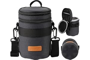 TARION Pro Camera Lens Case Hard Case Camera Lens Pouch Padded Camera Lens Bag Shockproof Lens Carry Case with Shoulder Strap for DSLR SLR Lens Camera Lens Storage Bag Black Size Large 3.7x5.3 inches