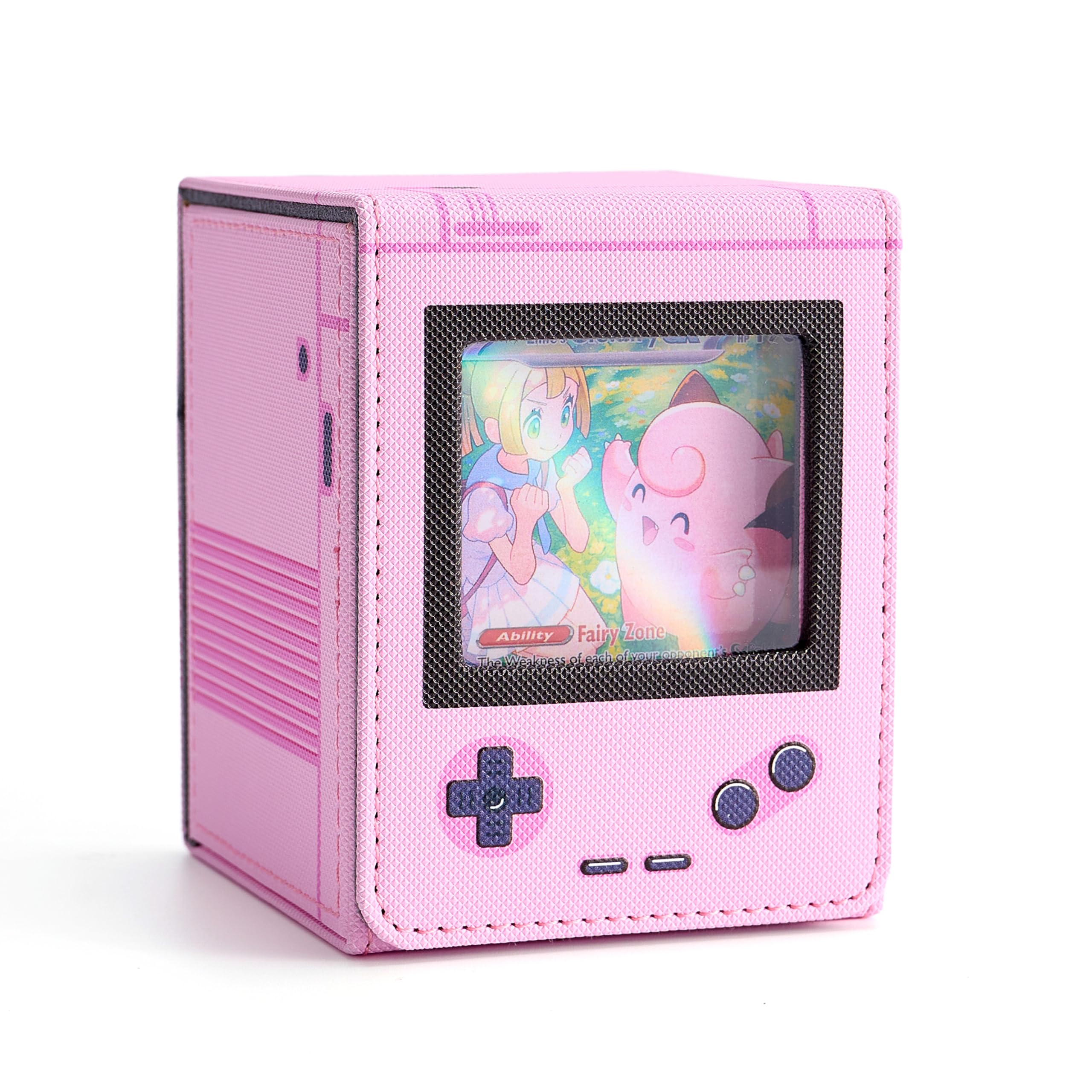 Venssu Retro Gaming Console MTG Deck Box with Commander Display, Card Deck Case Fit 120 Single Sleeved Cards, PU Leather Magnetic Card Storage Box with 2 Dividers, Compatible with TCG/PTCG (Pink)
