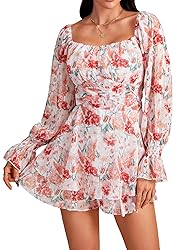 LYANER Women's Floral Print Off Shoulder Long