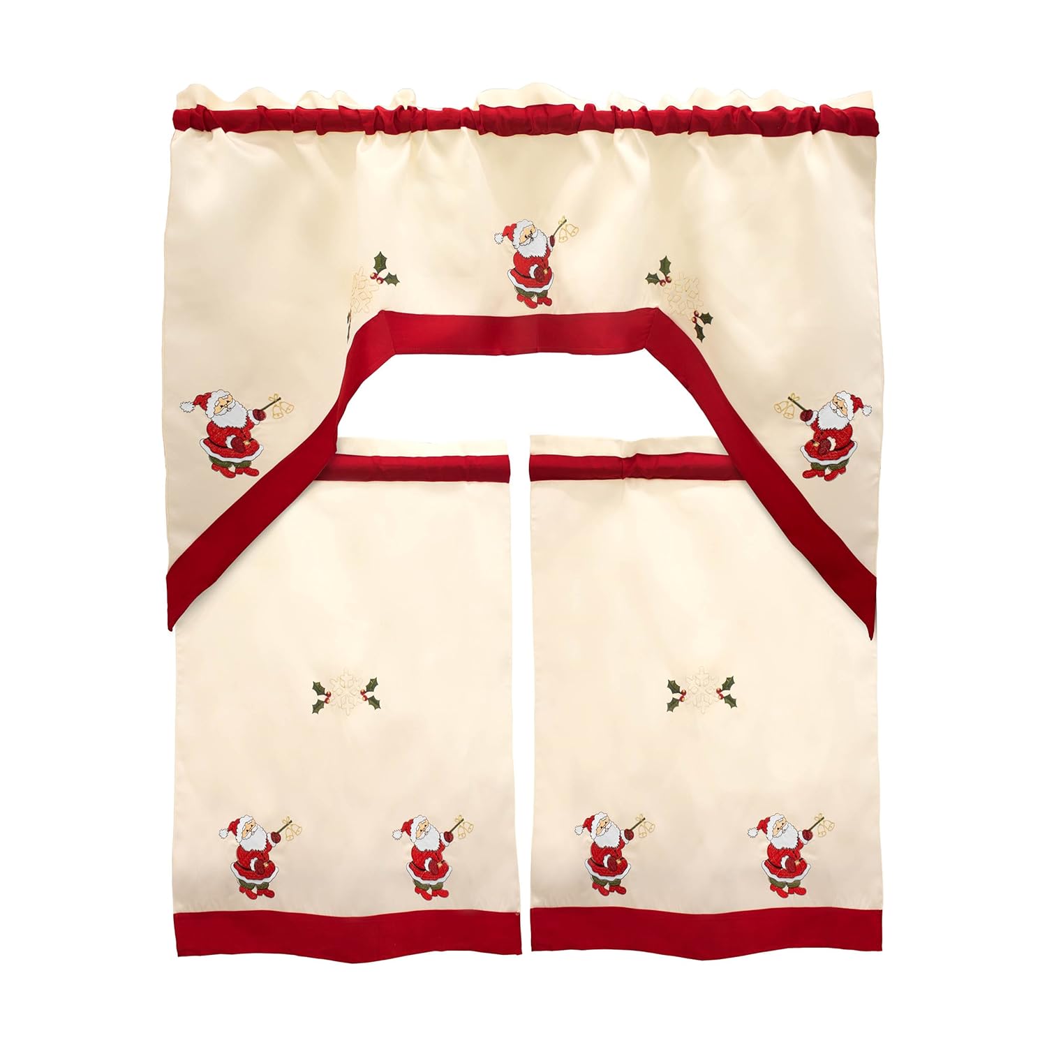 Buy Creative Home Ideas Holiday Santa Embroidered Sheer 3 Piece