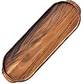 Ironwood Gourmet Frederiksberg Oval Serving Tray, 12" x 36" Acacia Wood Charcuterie Board and Centerpiece Tray