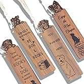 Dog Bookmark Set - 4 Wooden Bookmarks with Tassels, Walnut Wood, Funny Gift for Men & Women, Novelty Book Lovers' Gift, Christmas Stocking Stuffer