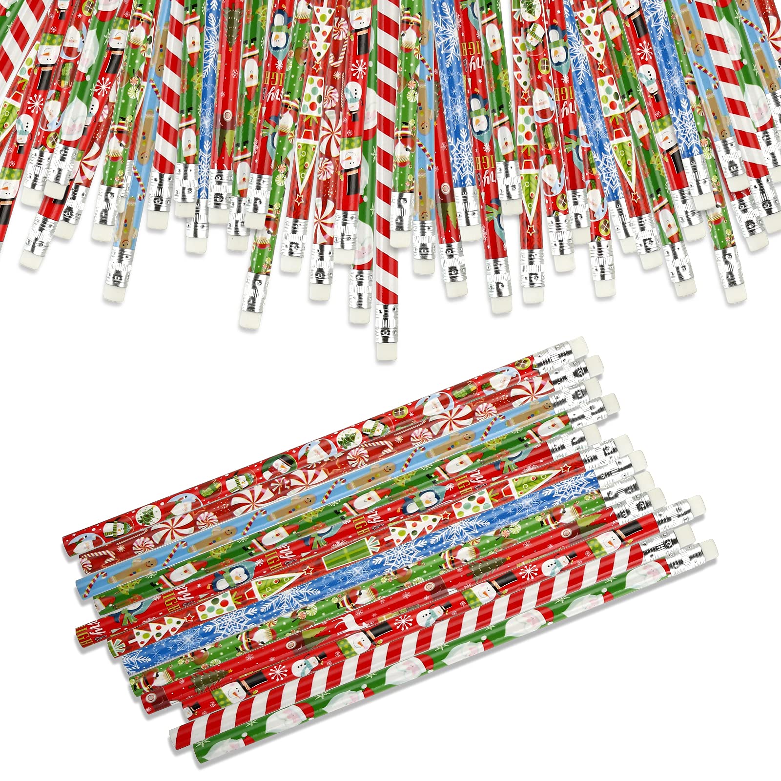 Kesote 36pcs Christmas Themed Pencil Set, Stocking Fillers for Teenage Girls Boys, 12 Patterns Xmas Pencil Bulk with Erasers Christmas Gifts for Students & Kids