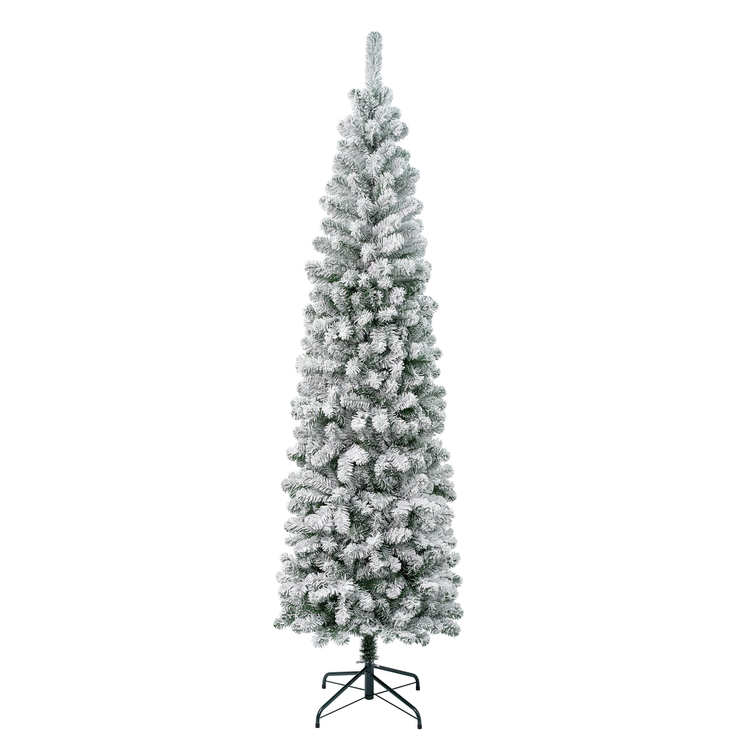 Photo 1 of National Tree Company First Traditions Acacia Flocked Tree Slim Christmas Tree, 7.5 ft
