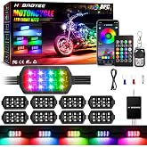 Hobaoyee 8Pcs Motorcycle LED Light Kit 12 LEDs SMD Chips | Magic-RGB Multicolor Lights, Underglow Kit with APP/RF Remote Control, Fit Most Motorcycles ATV UTV