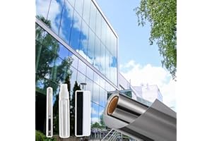 Windimiley One Way Privacy Window Film, Mirror Reflective Window Film See Out Not in,Window Tint for Home Sun Blocking Anti UV Door Window Covering with 3 Tools (17.5Inch x 6.5Feet, Black)