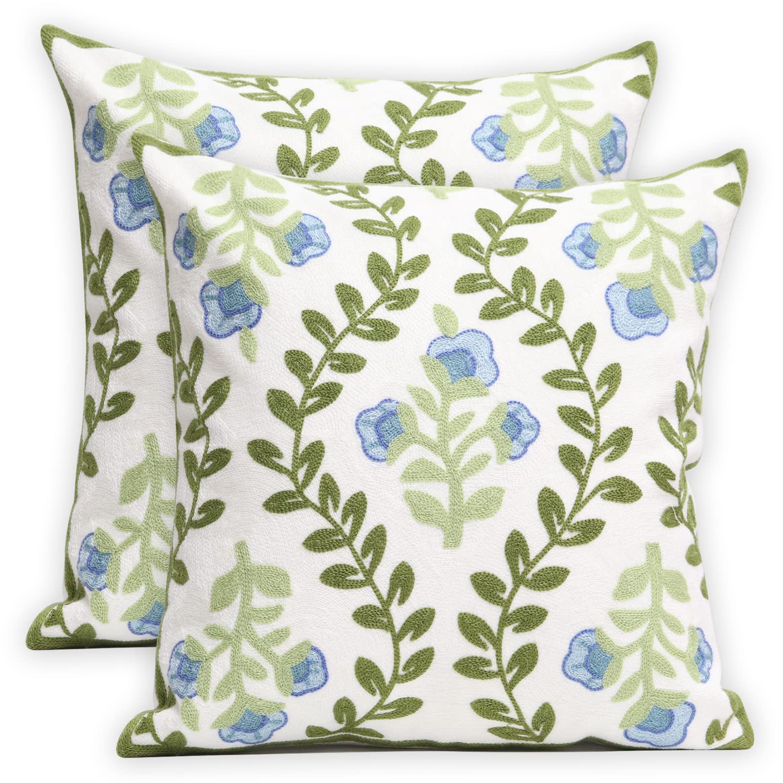 Pilmandu Set of 2 Embroidered Decorative Throw Pillow Covers 45x45cm Couch Square Pillowcases Cushion for Bedroom Sofa Farmhouse Decor (Blue Floral) โ image 1
