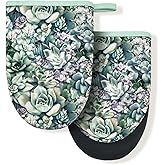 Succulents Green Teal Boho Floral Mini Silicone Oven Mitts, Heat Slip Resistant Kitchen Gloves 2-Pack Set, Soft Short Small Oven Mittens Pot Holders for Baking Grilling Barbecue Microwave Gift