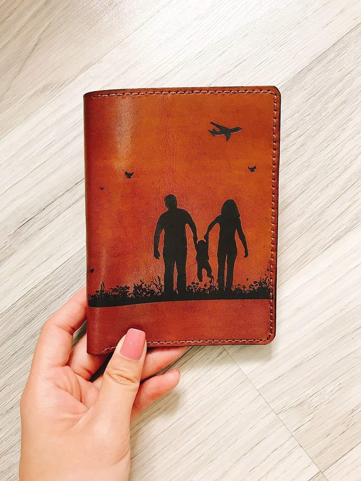 Family travelling genuine unique leather handmade Passpor holder wallet cover accessories gifts