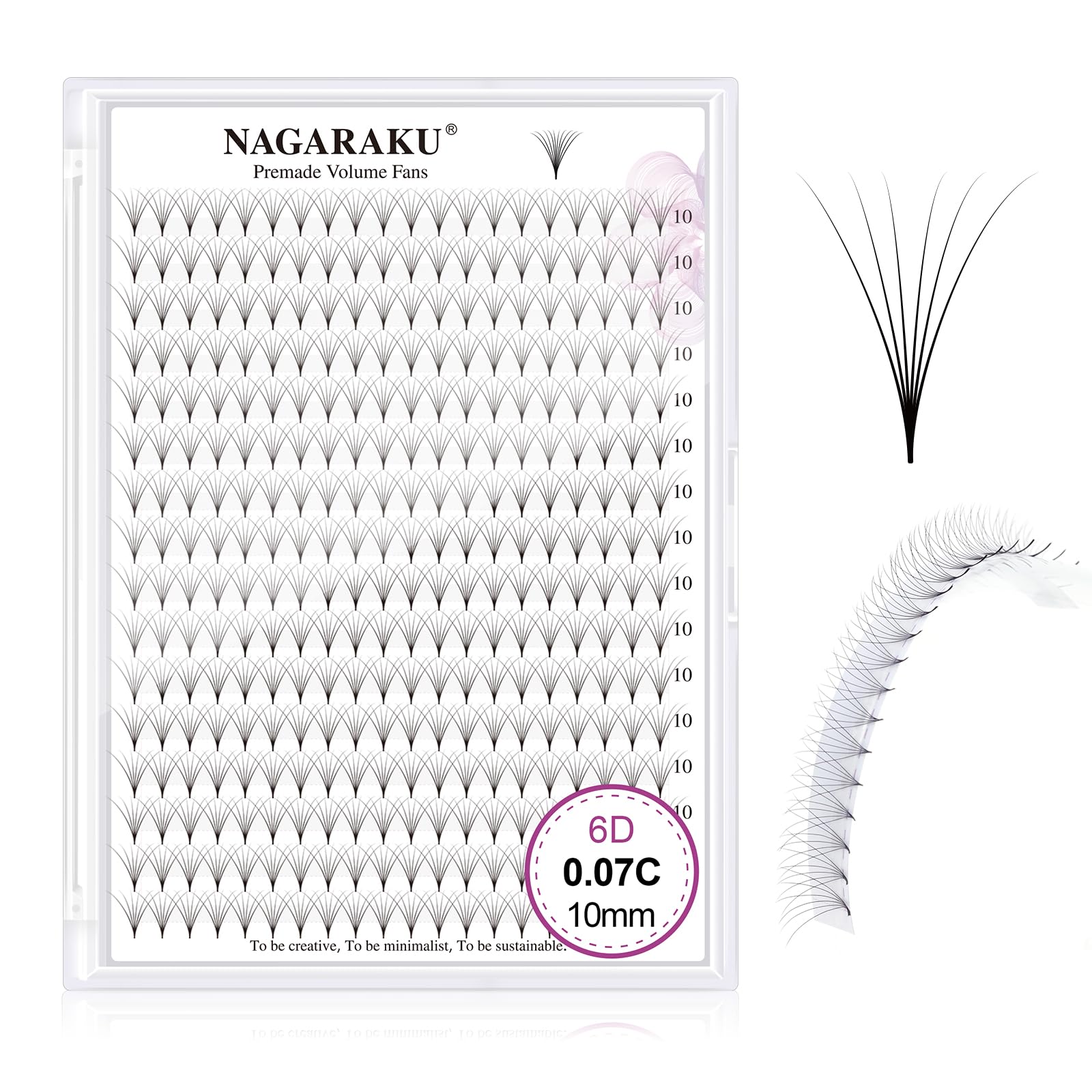 NAGARAKU Eyelash Extensions 320 Clusters Premade Fans Russian Volume Long Stem Premade Fans Thin Pointy Base Natural Pre Fanned Fluffy False Eyelash Black 16 Rows (6D 0.07 C Curl 10mm)