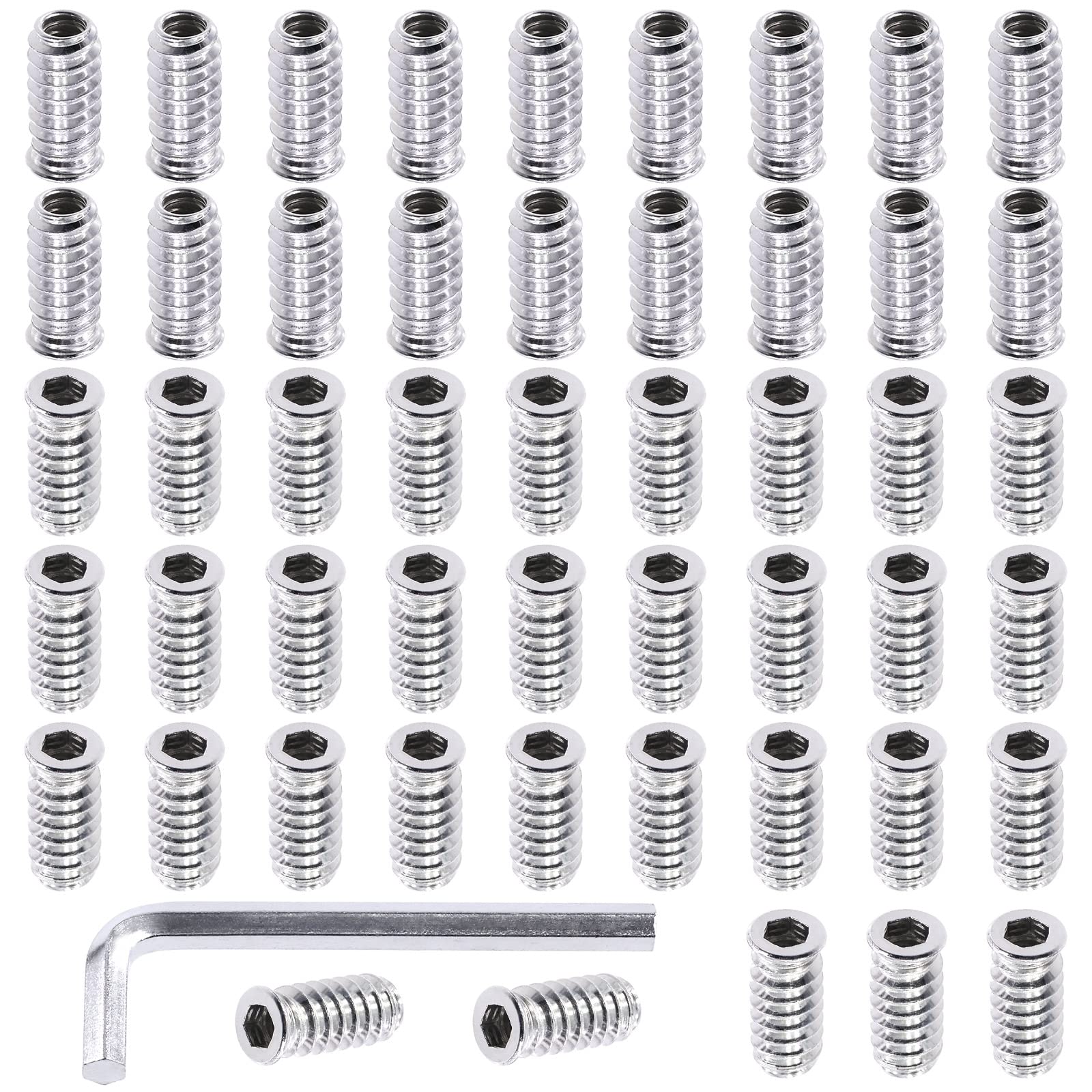 Swpeet S1682 50Pcs 1/4 inch - 20 x 25mm White Zinc Plated Carbon Steel Carbon Furniture Screw in Nut Threaded Wood Inserts Threaded Inserts Bolt Fastener Connector Hex Socket (1/4 inch - 20 x 25mm) — image 1