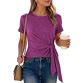 ANRABESS Womens Tops Summer Short Sleeve Crewneck Tie Waist Shirts Dressy Casual Blouse Tee 2026 Business Work Trendy Clothes
