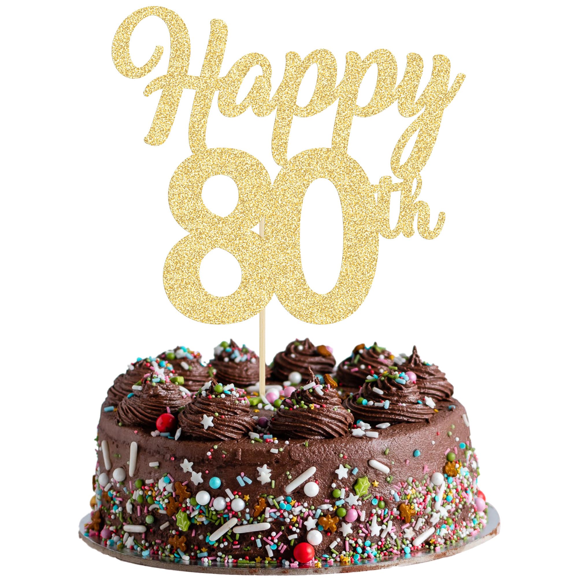 3Pcs Happy 80th Cake Topper Gold Glitter Number 80 Eighty Birthday Cake Pick Decorations for Cheers to 80 Years Old 80th Birthday Wedding Anniversary Party Supplies