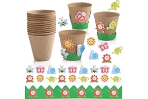 Ayfjovs Garden Paper Pot Craft Kit 15 Pack Flower Plant Spring Craft with 105 PCS Adhesive Foam Stickers and 15 PCS Paper Mache Pots, Flower Planting Growing Kit Science and Garden for Kids