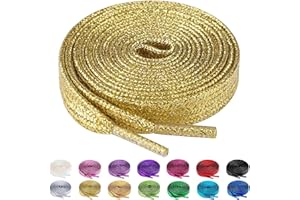 Olukssck 2 Pairs Flat Glitter Shiny Metallic Shoe Laces, Colorful Sequin Shoelaces