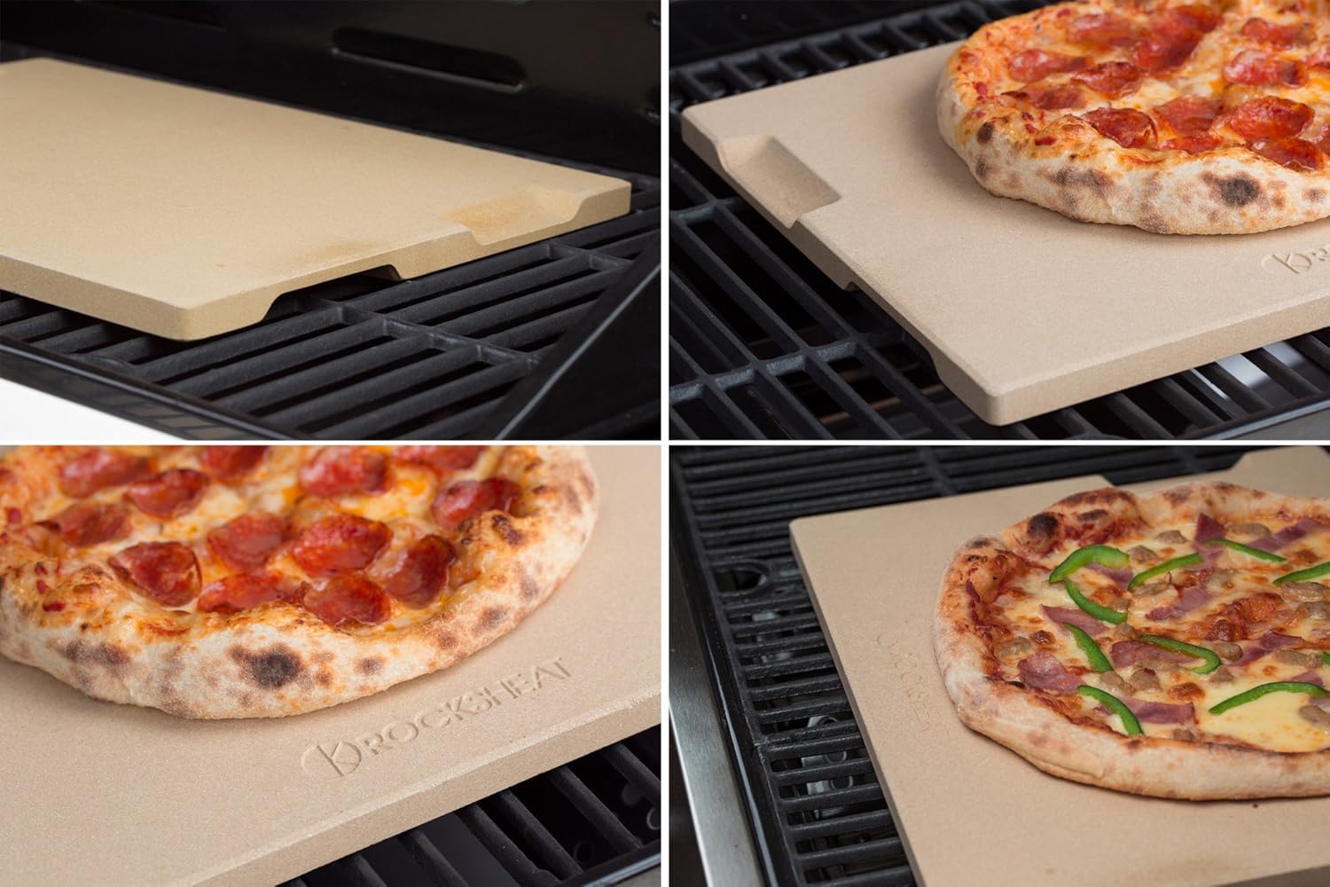 ROCKSHEAT Pizza Stone 12" x 15" Rectangular Baking & Grilling Stone, Perfect for Oven, BBQ and Grill. Innovative Double - Faced Built - in 4 Handles Design : Garden & Outdoor