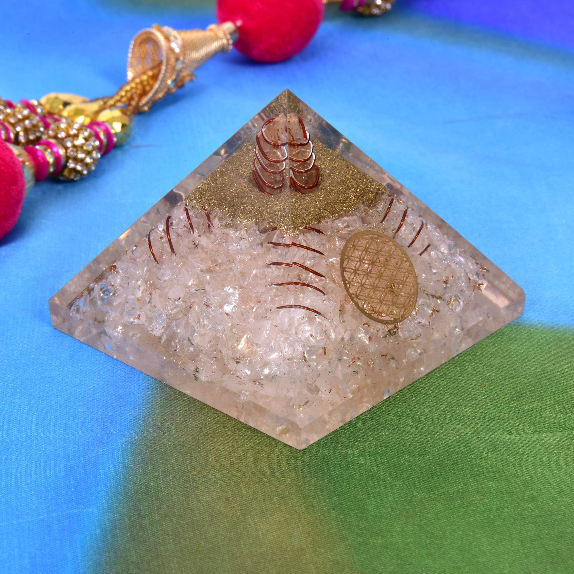 Natural Crystal Clear Quartz Orgone Pyramid for EMF Protection Chakra Healing Meditation Orgonite Pyramids Flower of Life