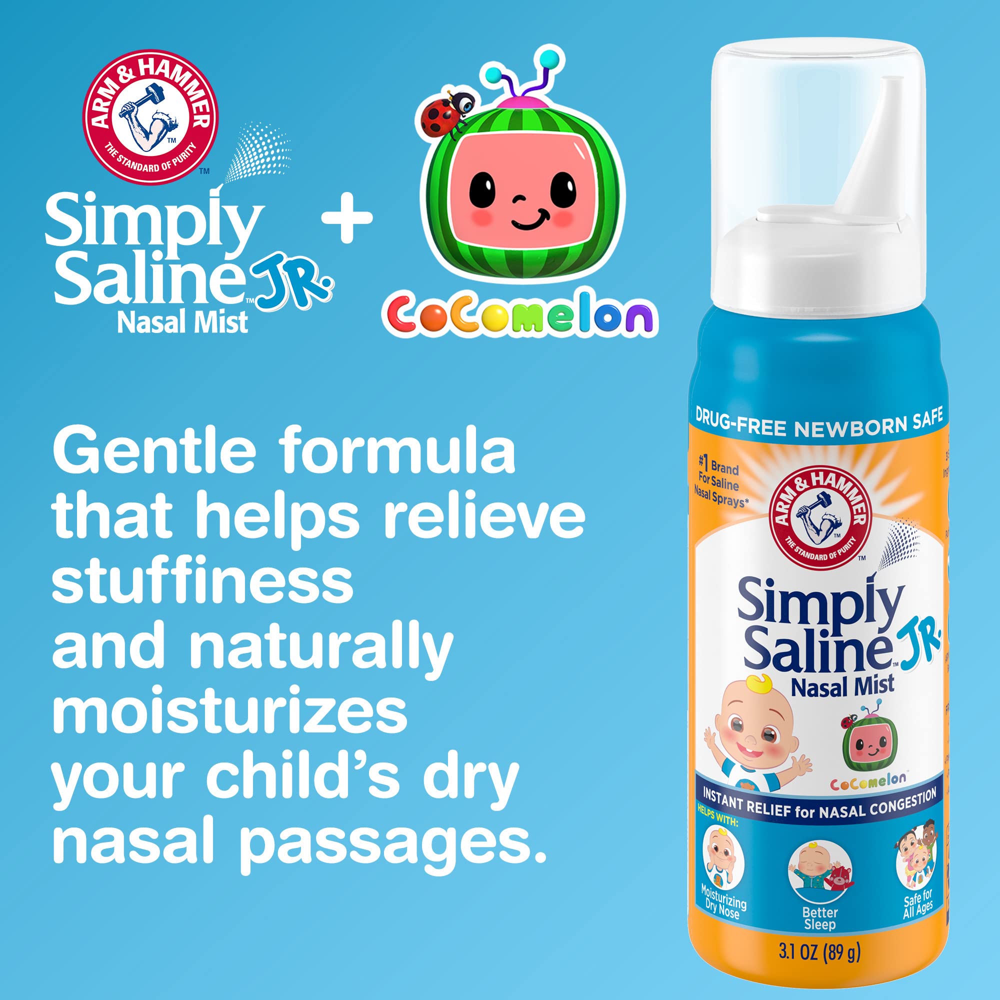 ARM & HAMMER Simply Saline Kids Nasal Mist, Saline Spray for Gentle Nasal Congestion Relief, 3.1 Oz