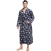 Trek Forte Mens Plush Fleece Robe Soft Shawl Collar Bathrobe Long Fluffy Spa Robes Winter Warm House Robe with Pockets
